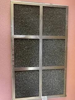 ST437-700 fan-tray replacement filter — aluminum frame with gray QUADRAFOAM media. The part Pelerin² manufactures and sells.